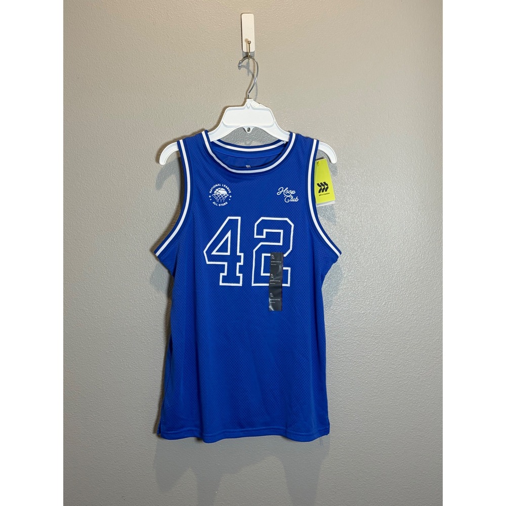 All In Motion Boys XL 14 Blue Basketball Jersey Hoop Club 42 Graphic Tank NWT